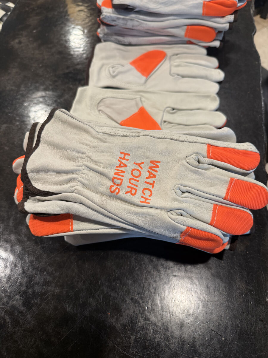 Leather Gloves - Safety Orange Tips - Size Large.