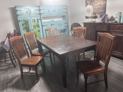 Wood Dining Table with 5 Chairs - Extendable Dark Wood Dining Set