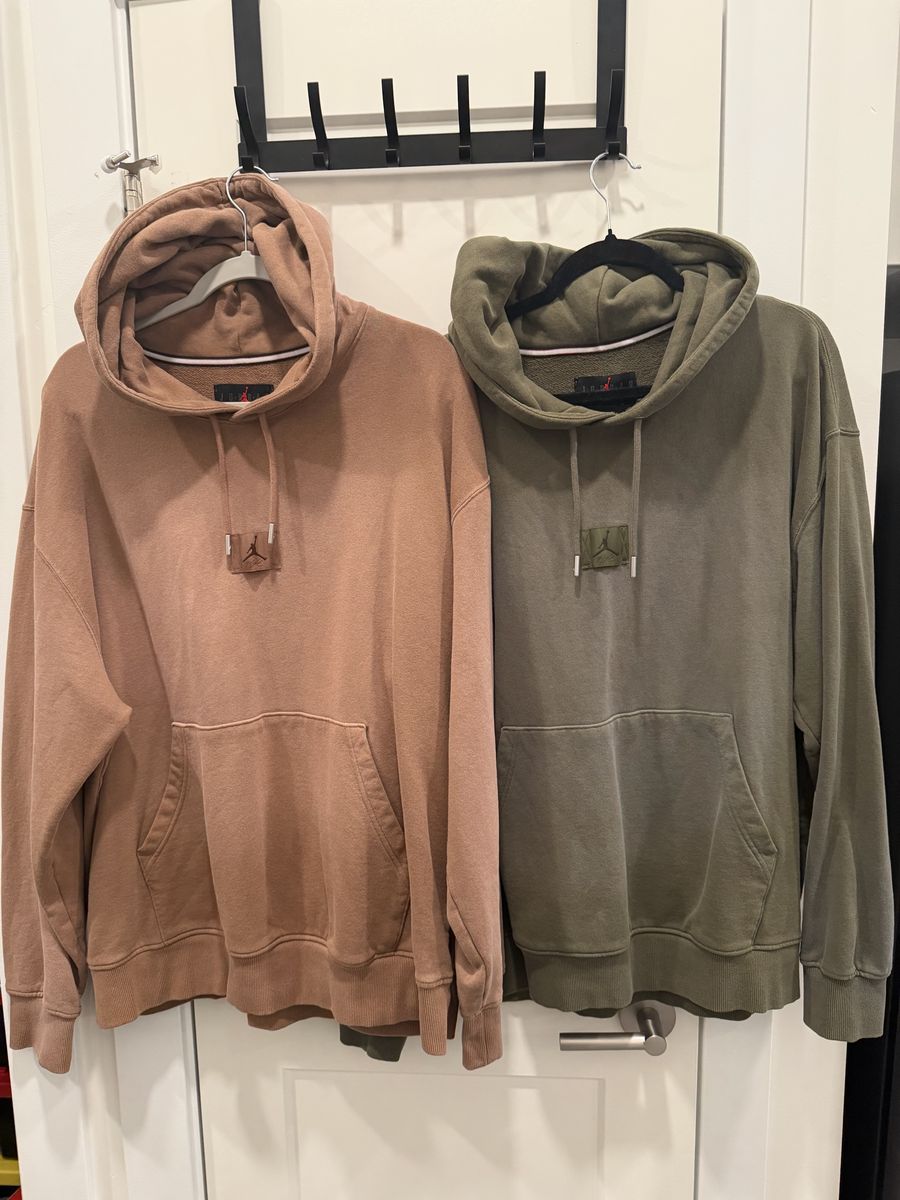 2 Air Jordan Essentials Flight Fleece Pullover Hoodies. One Tan / one Olive XL