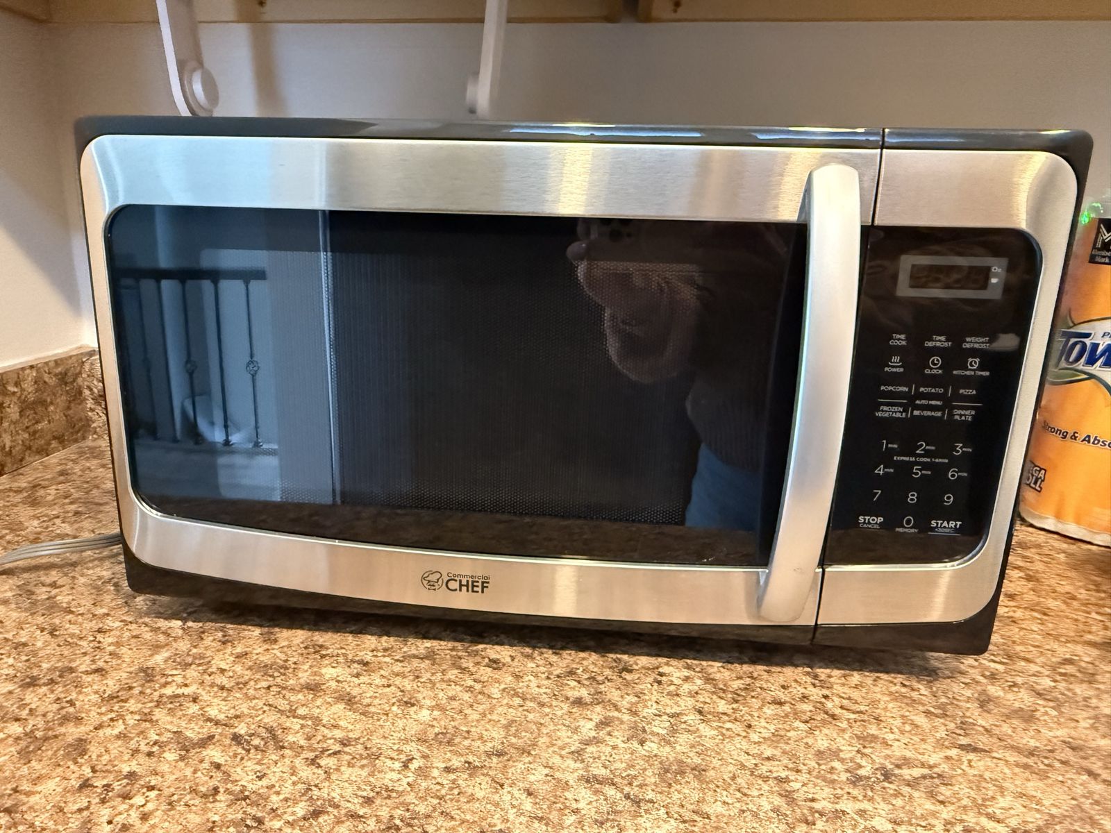 Commercial Chef Countertop Microwave Oven - Compact Black & Stainless Steel