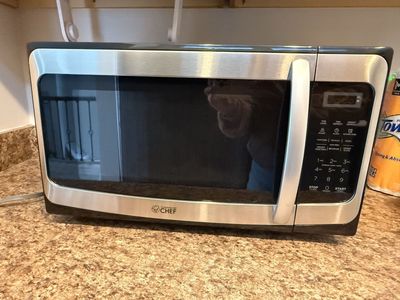 Commercial Chef Countertop Microwave Oven - Compact Black & Stainless Steel