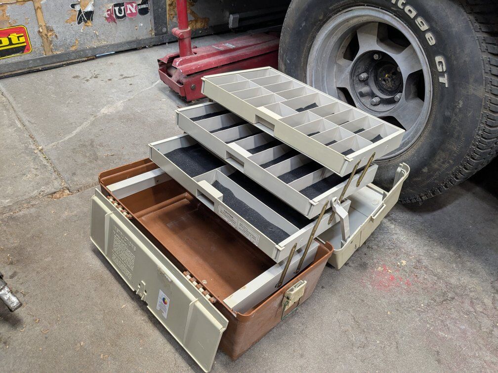 Large tackle box Plano vintage fishing pole fly