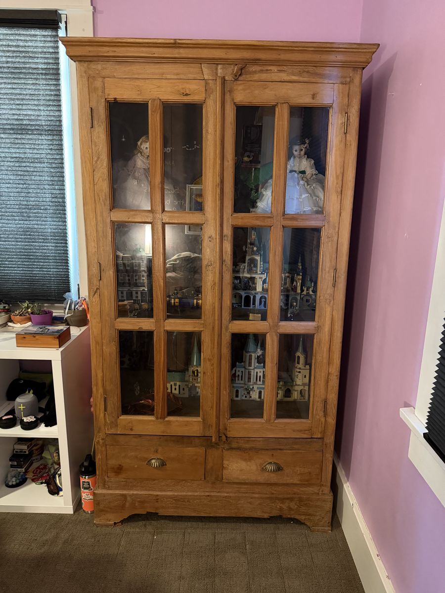 Solid Wood Hutch/Cabinet with Glass Doors and Storage Drawers