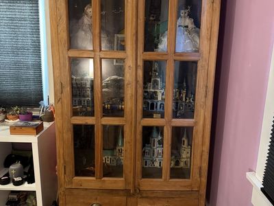 Solid Wood Hutch/Cabinet with Glass Doors and Storage Drawers