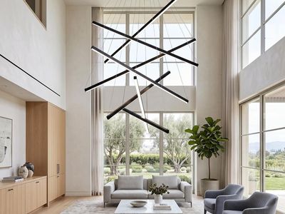 39" x 78" Modern Black 7 Light Hanging Dimmable Chandelier