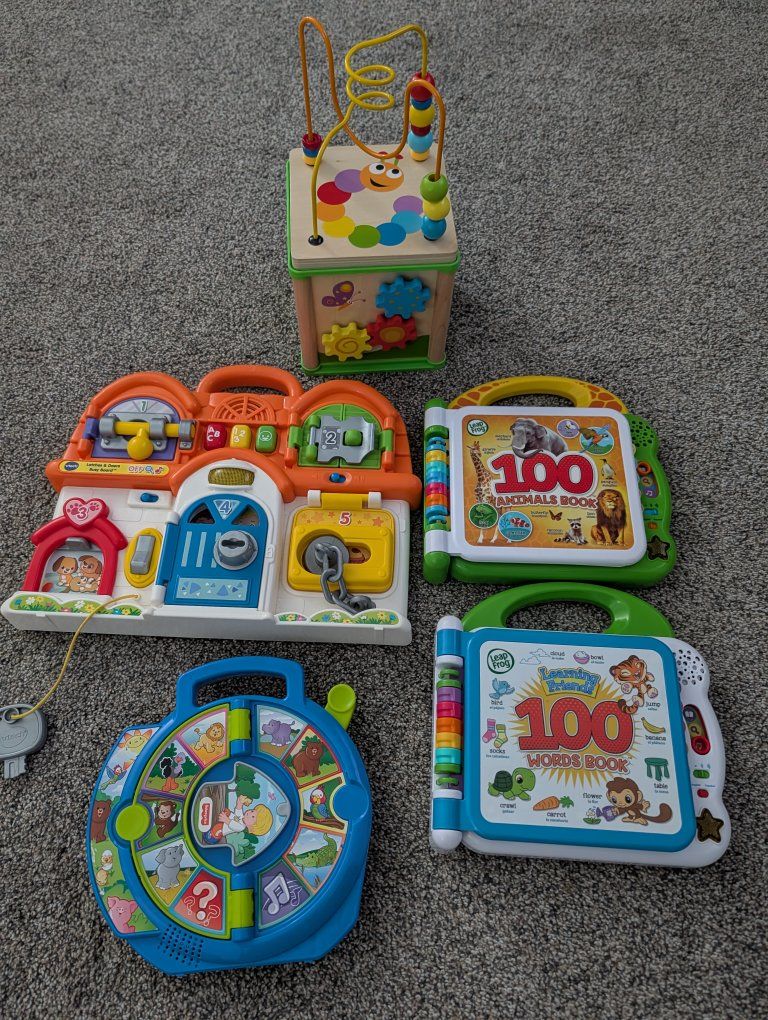 Toddler Learning Toy Bundle - LeapFrog Books, VTech Latches Board, Activity Cube & See 'N Say