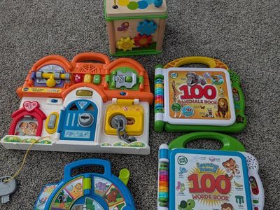 Toddler Learning Toy Bundle - LeapFrog Books, VTech Latches Board, Activity Cube & See 'N Say