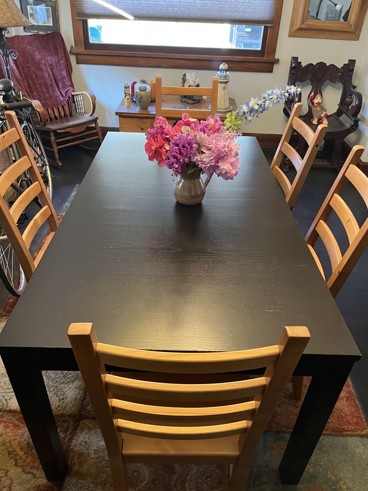 IKEA dining table with chairs with 8 chairs.