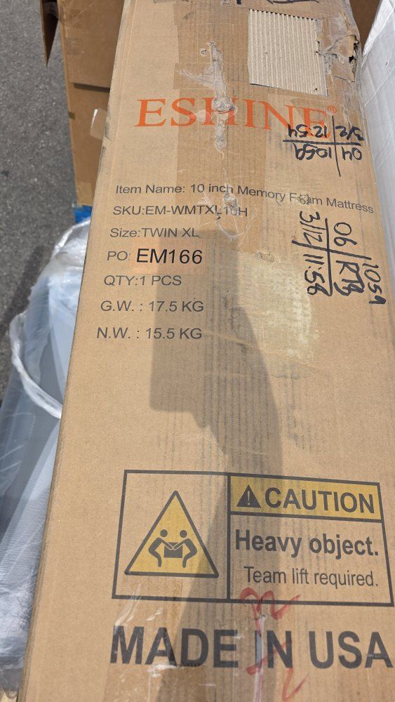 ESHINE 10-inch Twin XL Memory Foam Mattress - New in Box, Made in USA