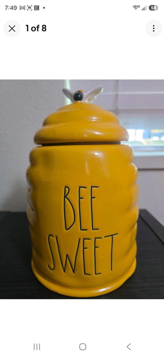 Rae Dunn YELLOW Bee Sweet BEE HIVE CANISTER LEMONS Sunshine QUEEN Wildflowers