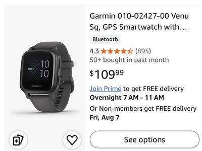 Garmin Venu Sq GPS Smartwatch Shadow Gray with Charging Cable & Box