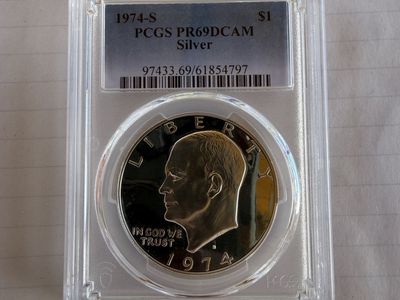 1974-S Eisenhower Dollar PCGS PR69DCAM Silver US Coin - Graded & Certified