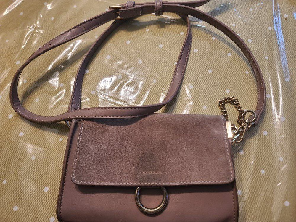 Mika Love Mauve Crossbody Bag with Suede Flap and Gold Hardware