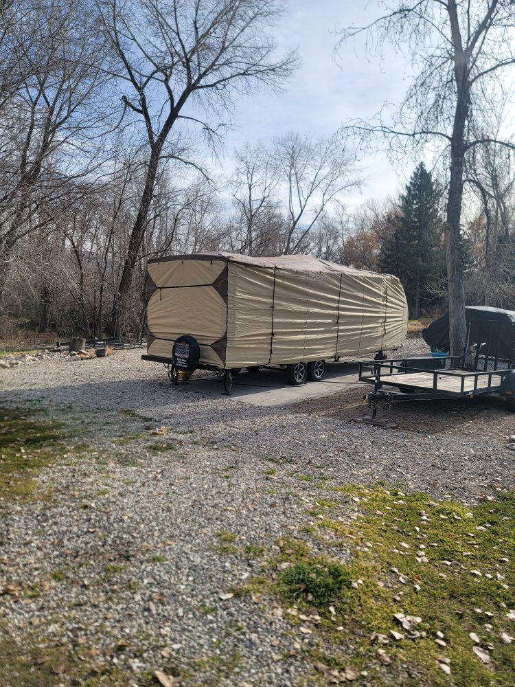 Travel Trailer Cover - Tan RV Protective Cover, Weather-Resistant, Fits Bumper Pull Trailers