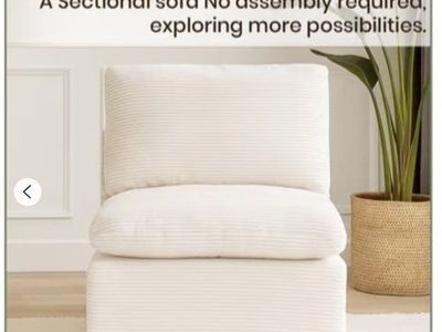 Modular Sectional Armless Chair White Corduroy Fabric No Assembly