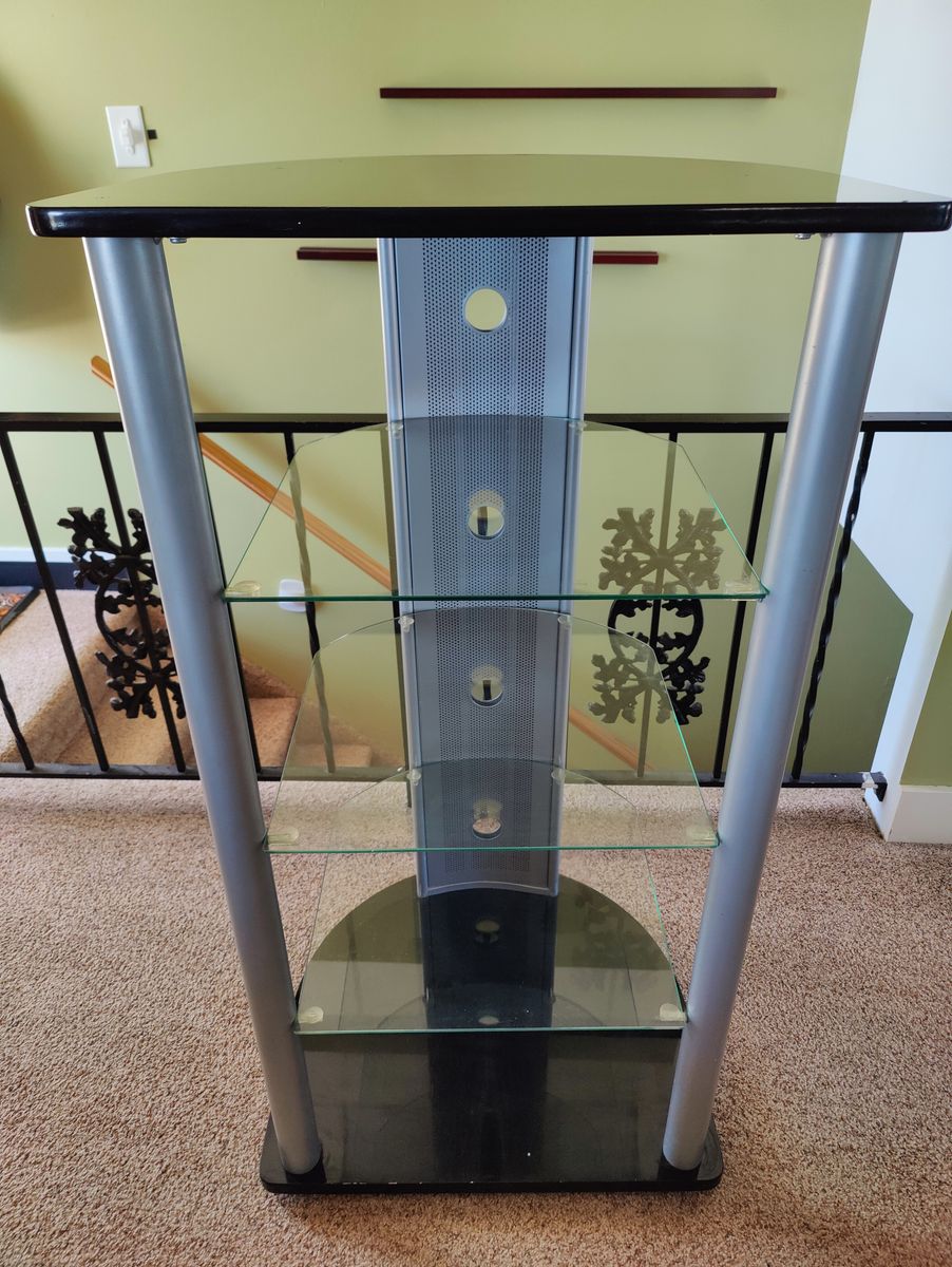 Metal Wood Tempered Glass Shelves Stand