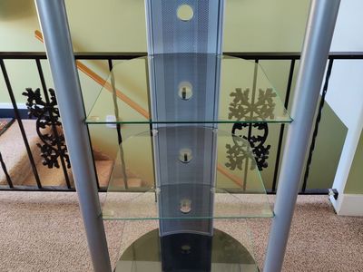 Metal Wood Tempered Glass Shelves Stand