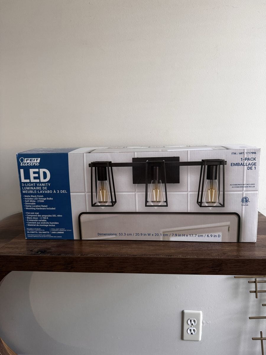 FEIT Electric LED 3-Light Vanity Light Fixture, Matte Black, Dimmable, 2700K Soft White, 20.9" W
