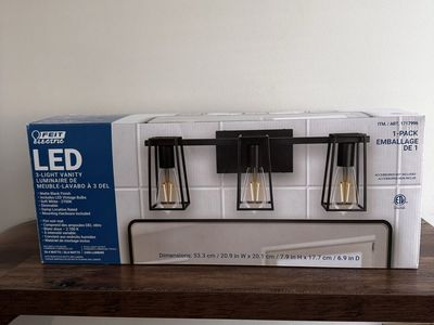 FEIT Electric LED 3-Light Vanity Light Fixture, Matte Black, Dimmable, 2700K Soft White, 20.9" W