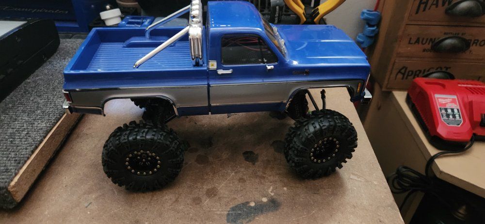 Custom 1/18 Blue Chevy Truck RC Crawler with Upgraded Injora Chassis