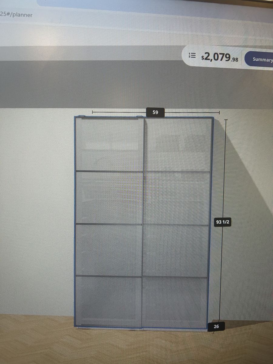 Custom Modern Sliding Door Wardrobe - 59"W x 93.5"H x 26"D - Like New