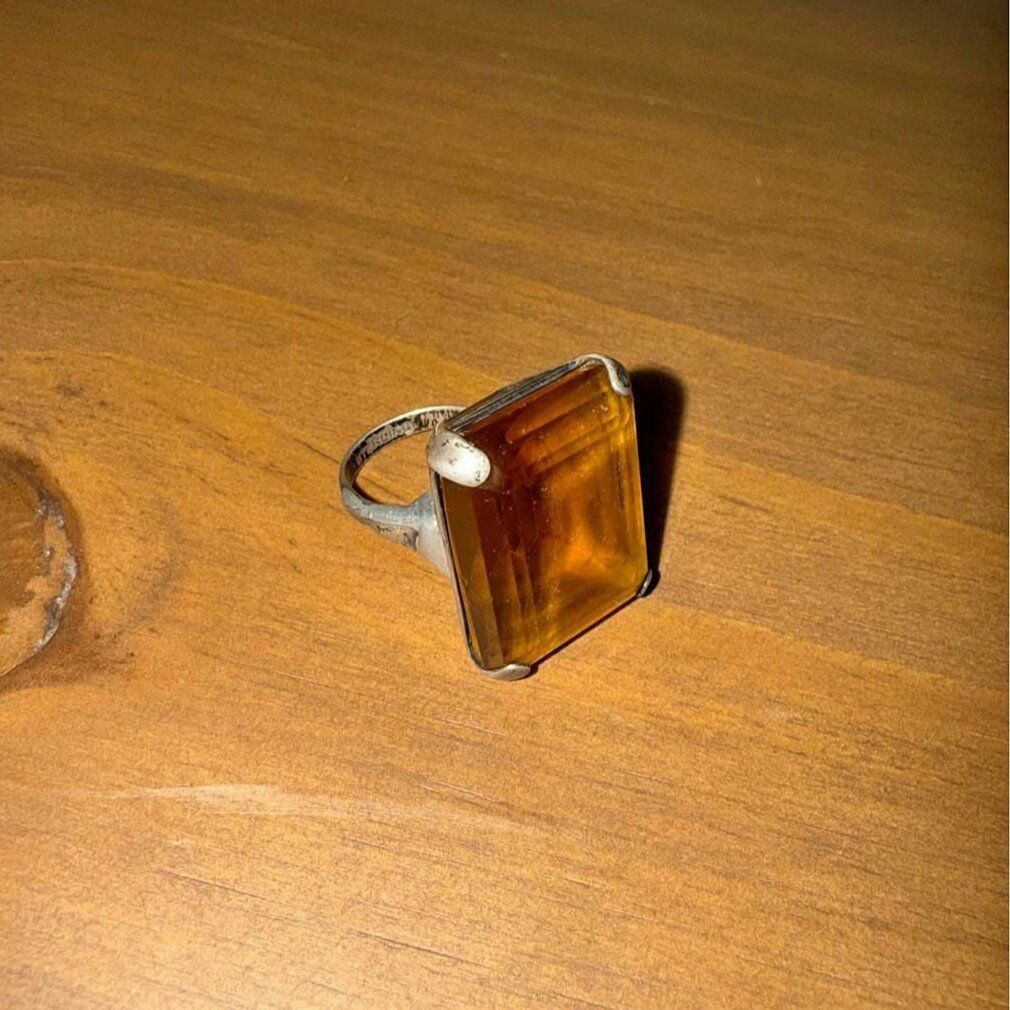 Antique Citrine Gemstone Ring Sterling Silver
