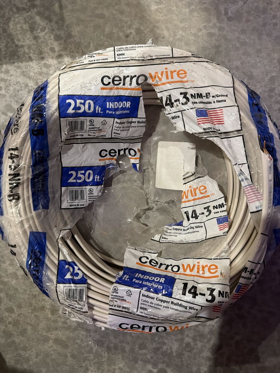 Cerrowire 14-3 NM-B Indoor Copper Building Wire with Ground, ~150-200 ft, 600V