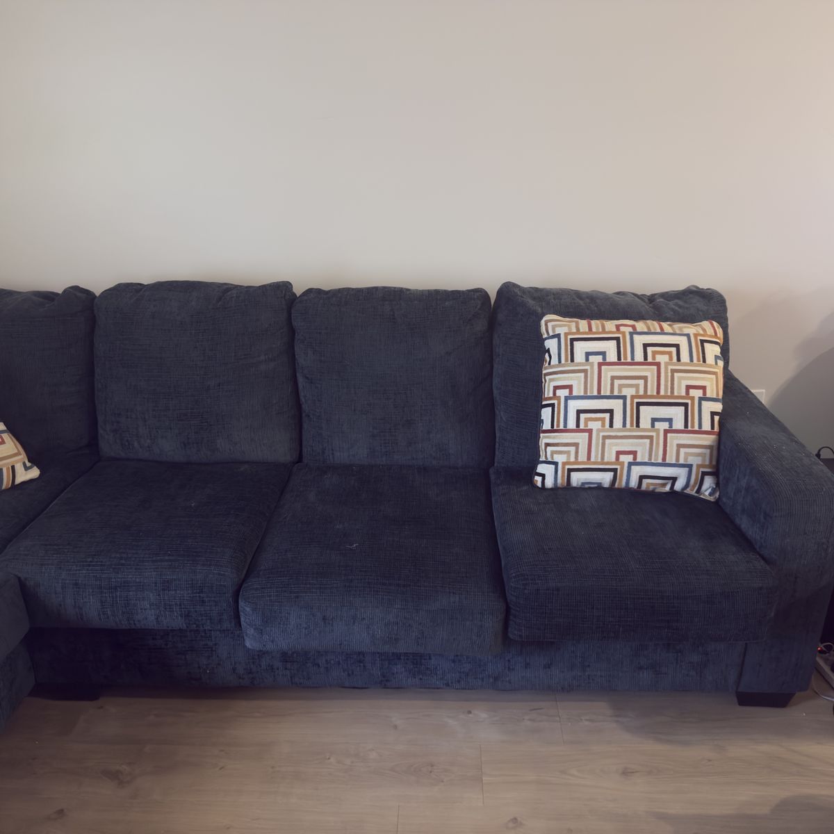 Blue Corduroy Fabric Sectional Sofa Couch