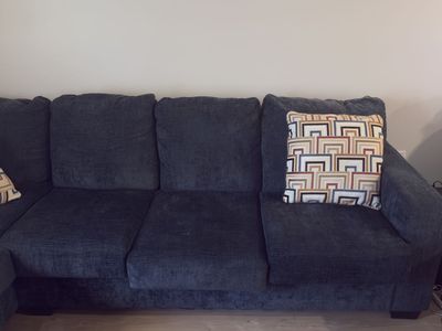 Blue Corduroy Fabric Sectional Sofa Couch