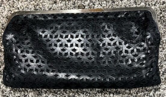 HOBO Lauren Perforated Black Leather Clutch Wallet