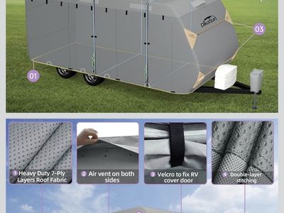 Heavy-Duty 7-Ply Travel Trailer RV Cover Gray Waterproof Windproof