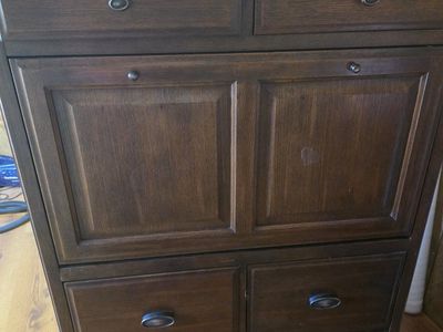 Dark Wood Storage Cabinet/Desk with File Drawer and Adjustable Shelves