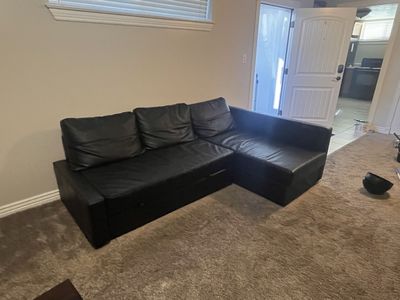 IKEA Friheten Black Faux Leather Sectional Full Couch Bed with Storage