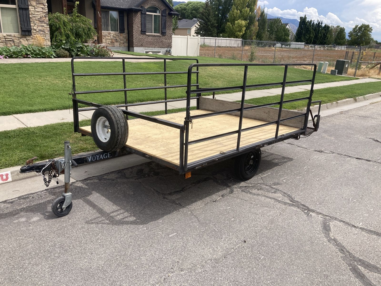 8x8 Voyager Utility ATV Trailer with Side Ramps and Built-in Toolbox Storage, Wheel Jack, New Wood Deck, New Wiring for Lights