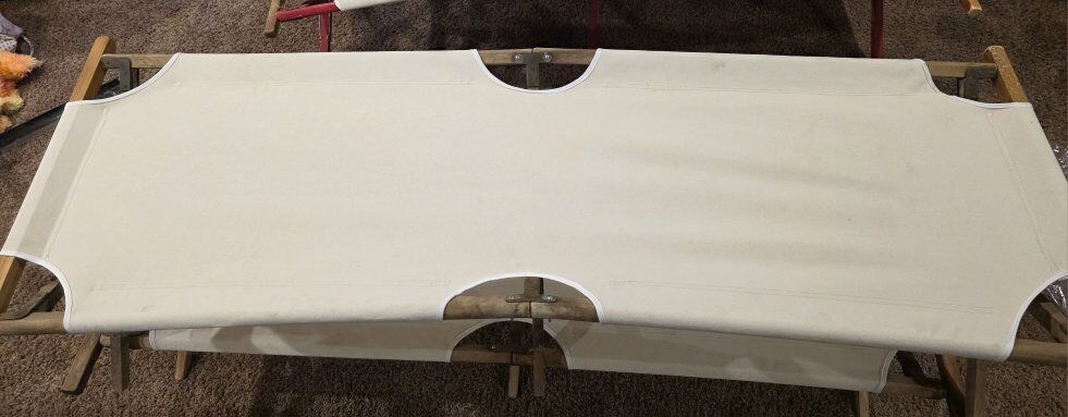4 - vintage wood frame new canvas cots