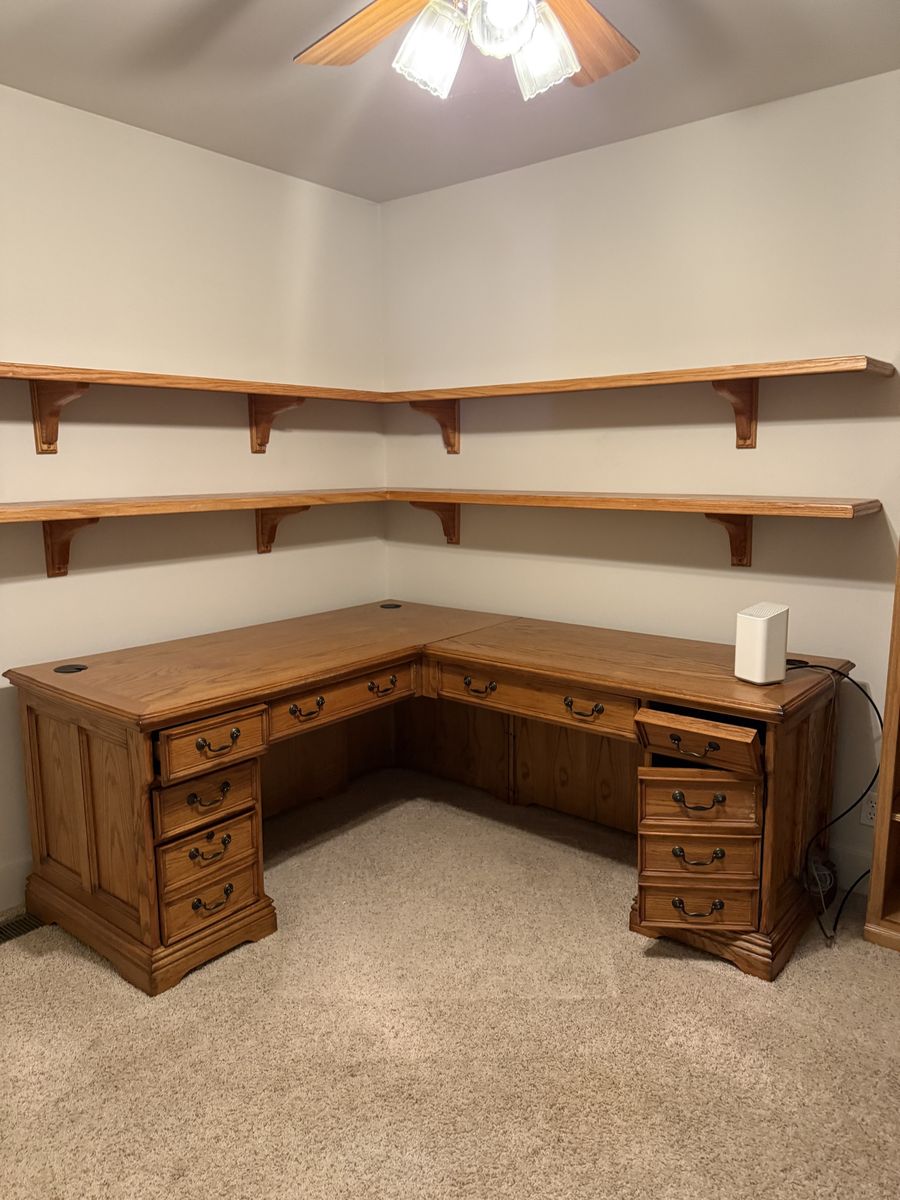 Solid Oak Wood L-Shaped Corner Office Desk