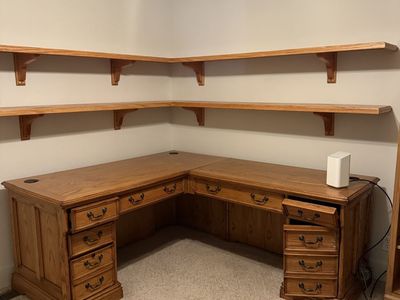 Solid Oak Wood L-Shaped Corner Office Desk