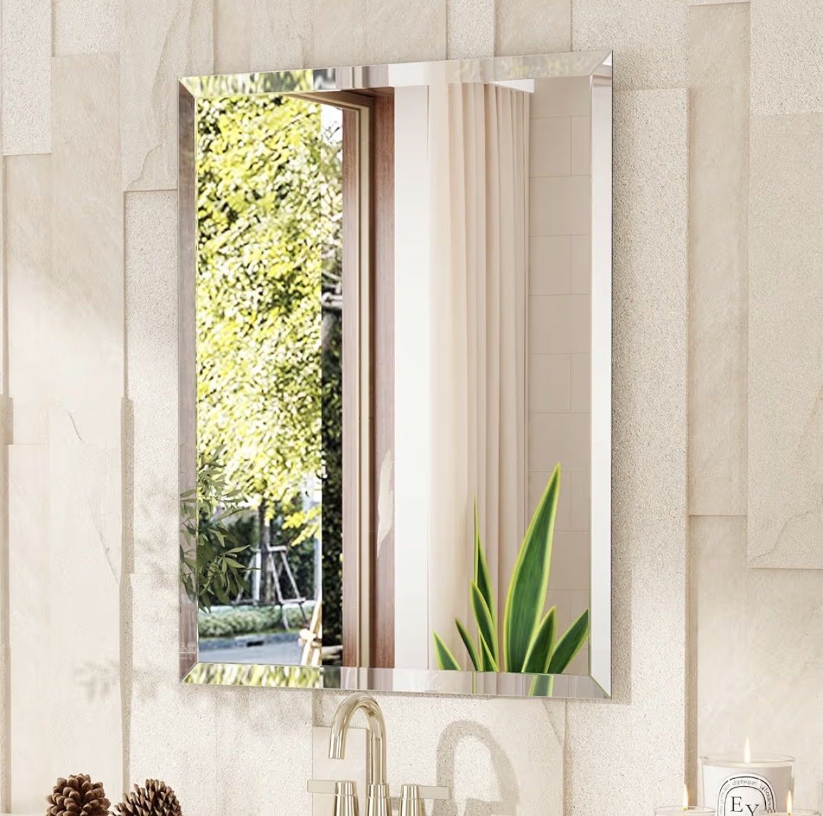 Luxurious 28"x36" Frameless Rectangular Beveled Wall Mirror with French Cleat Hanging System