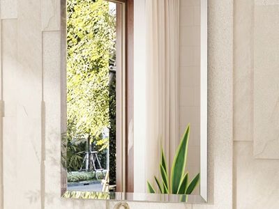 Luxurious 28"x36" Frameless Rectangular Beveled Wall Mirror with French Cleat Hanging System