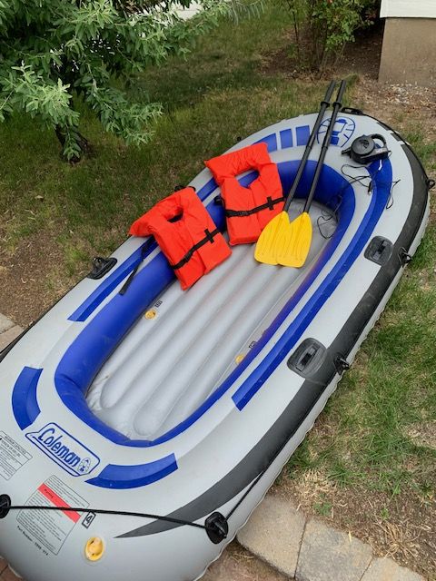River, lake float raft 8 ft x 4 ft, pump, paddles, life jackets (not towable)