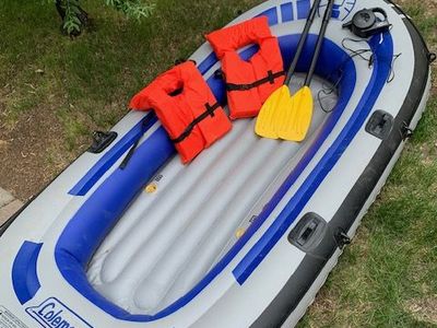 River, lake float raft 8 ft x 4 ft, pump, paddles, life jackets (not towable)