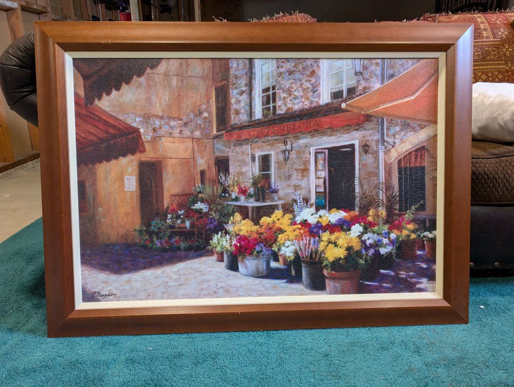 Large Framed European Flower Market Canvas Art – 42" x 30