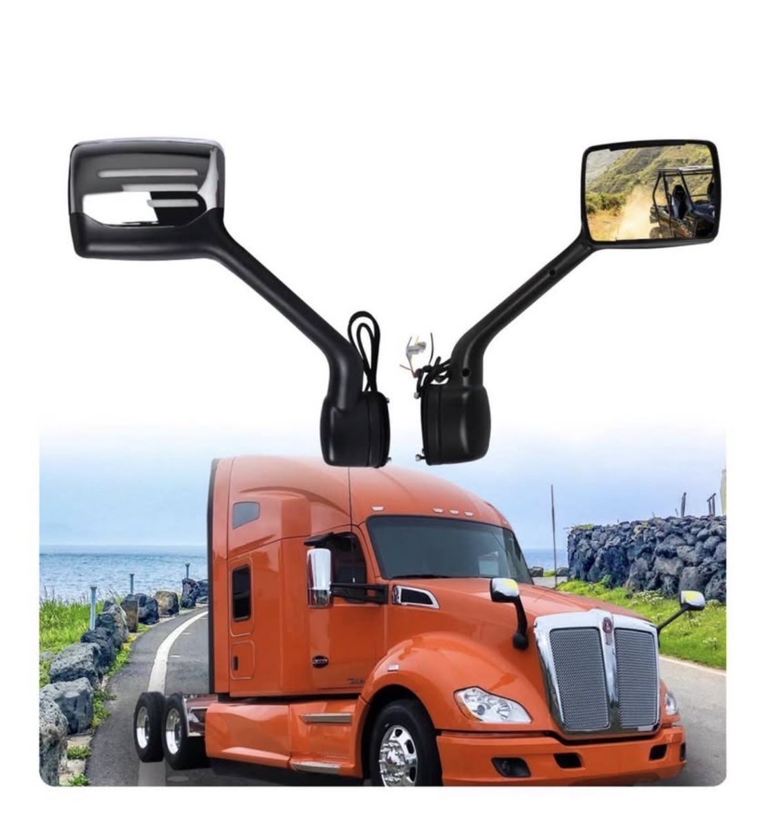 Brand New Hood Mounted Mirrors Fits Kenworth T-680 with LED Lights