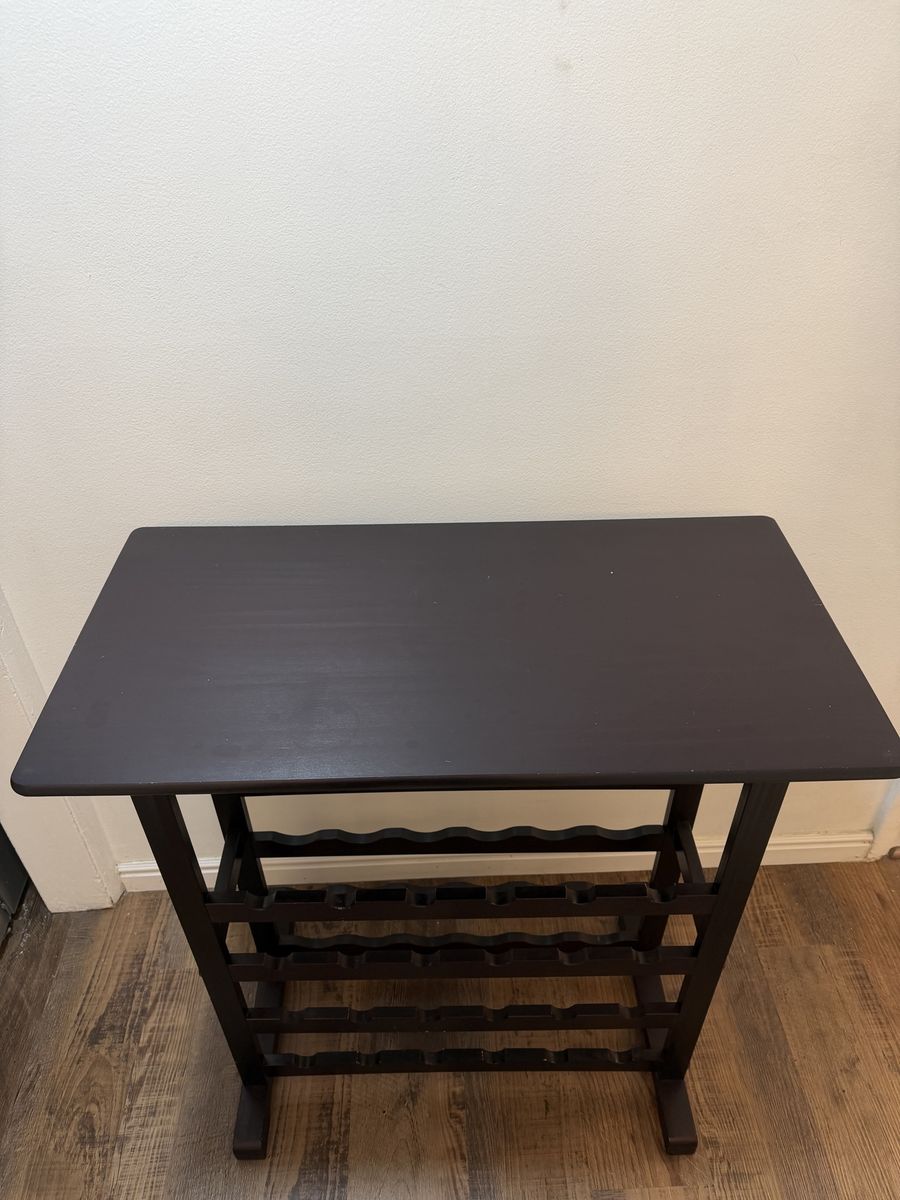 Dark Wood Wine Rack Table - Holds 24 Bottles & Stemware