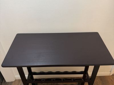 Dark Wood Wine Rack Table - Holds 24 Bottles & Stemware