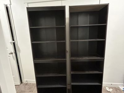 Pair of Dark Wood 5-Shelf Bookcases - Versatile Storage Units