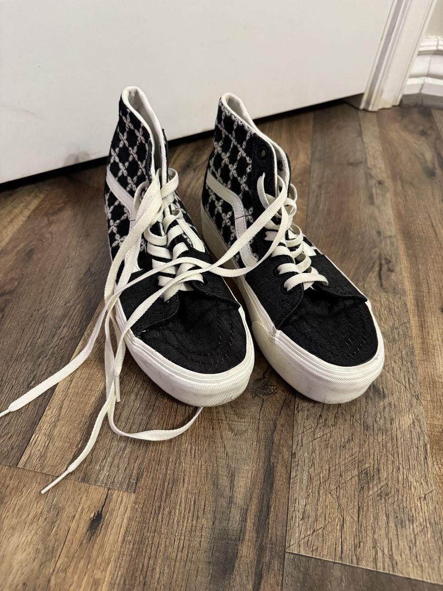 Vans Sk8-Hi Black & White Plaid Platform High-Top Sneakers Women's Size 8