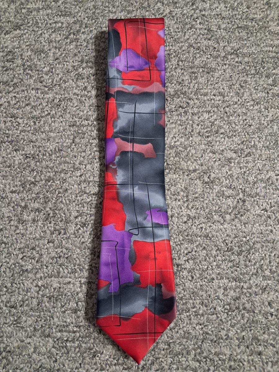 J. Garcia Robert Neurosis Collection 62 Red, Purple and Gray Geometric Tie