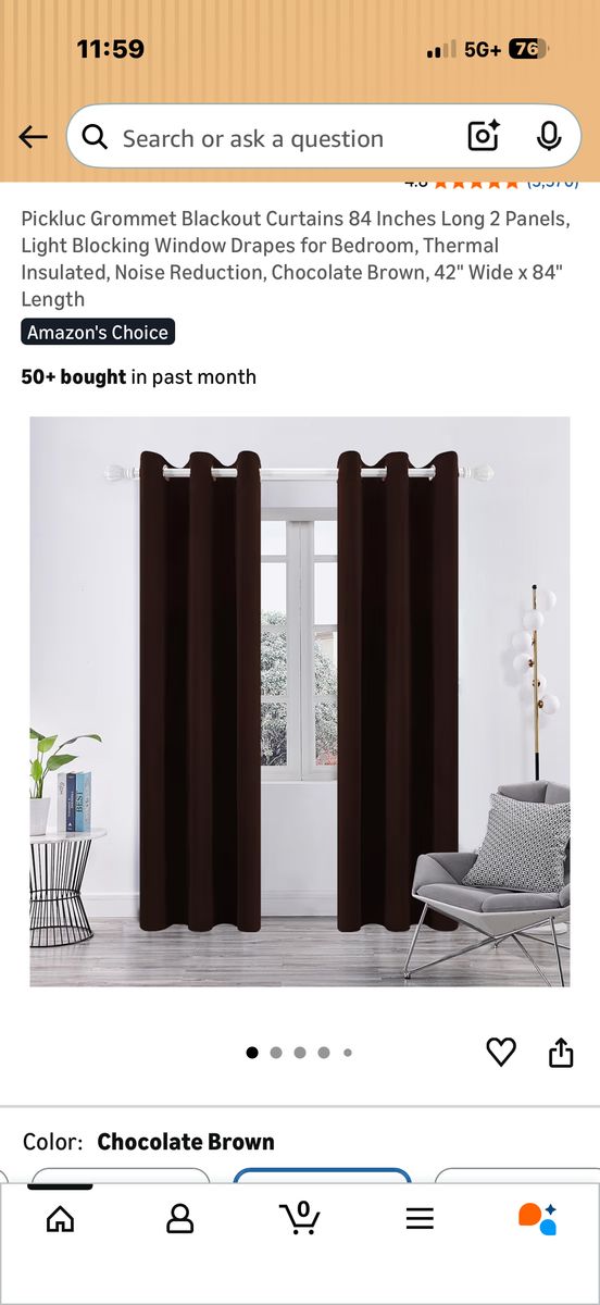 Pickluc Blackout Curtains 84” Brown