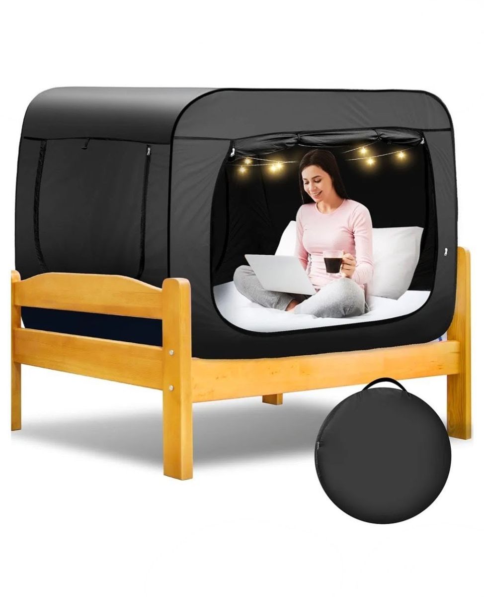 Privacy Pop Bed Tent Twin Size Black - Portable Indoor Pop-Up Canopy